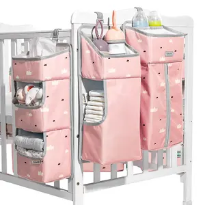 SUNVENO 3-in-1 Detachable Changing Table Diaper Organizer, Crib Hanging Diaper Nursery Organizer for Baby Essentials Storage Changing Table or Wall 3 colors