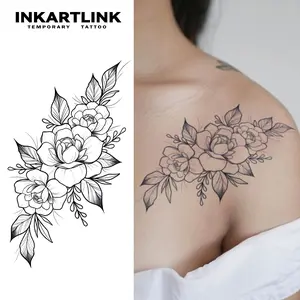 INKARTLINK Tattoo Tech, 2 Sheets Semi-Permanent Temporary Tattoos ,Flower Design 1,Adult Art Design,Lasts 1-2 Weeks, Waterproof, Realistic Look, No Adhesive, No Reflection,For Man And Woman,Ideal for Swimming, Party