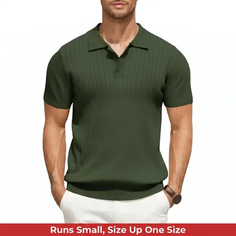 COOFANDY Men's Knit Polo Shirts Short Sleeve Ribbed Knitted Shirt Summer Lightweight Casual Golf Shirts
