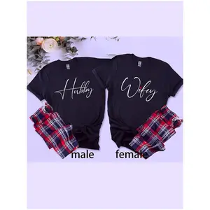 1 couple T-shirt - unisex matching shirt, black letter style, casual round neck short sleeved, single-sided printed name, Valentine's Day, wedding anniversary, birthday, Christmas gift, unisex, suitable for all seasons