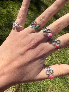 Bow Floater With Gemstone Sterling Silver Rings