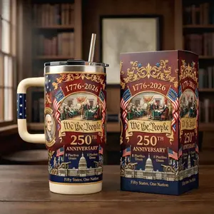 250th Anniversary Travel Tumbler, Stainless Steel Vacuum Insulated, 20oz Double Wall Leakproof, Commemorative Gift for US