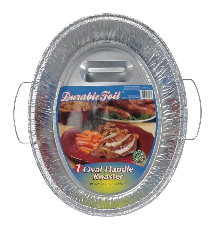 212 MAIN Disposable Aluminium Oval Roaster Pan with Built-In Roasting Rack, 12-Pack Silver Durable Foil Cookware, 12.75x17.37in Kitchenware for Family, Holidays, Parties, Tin Foil