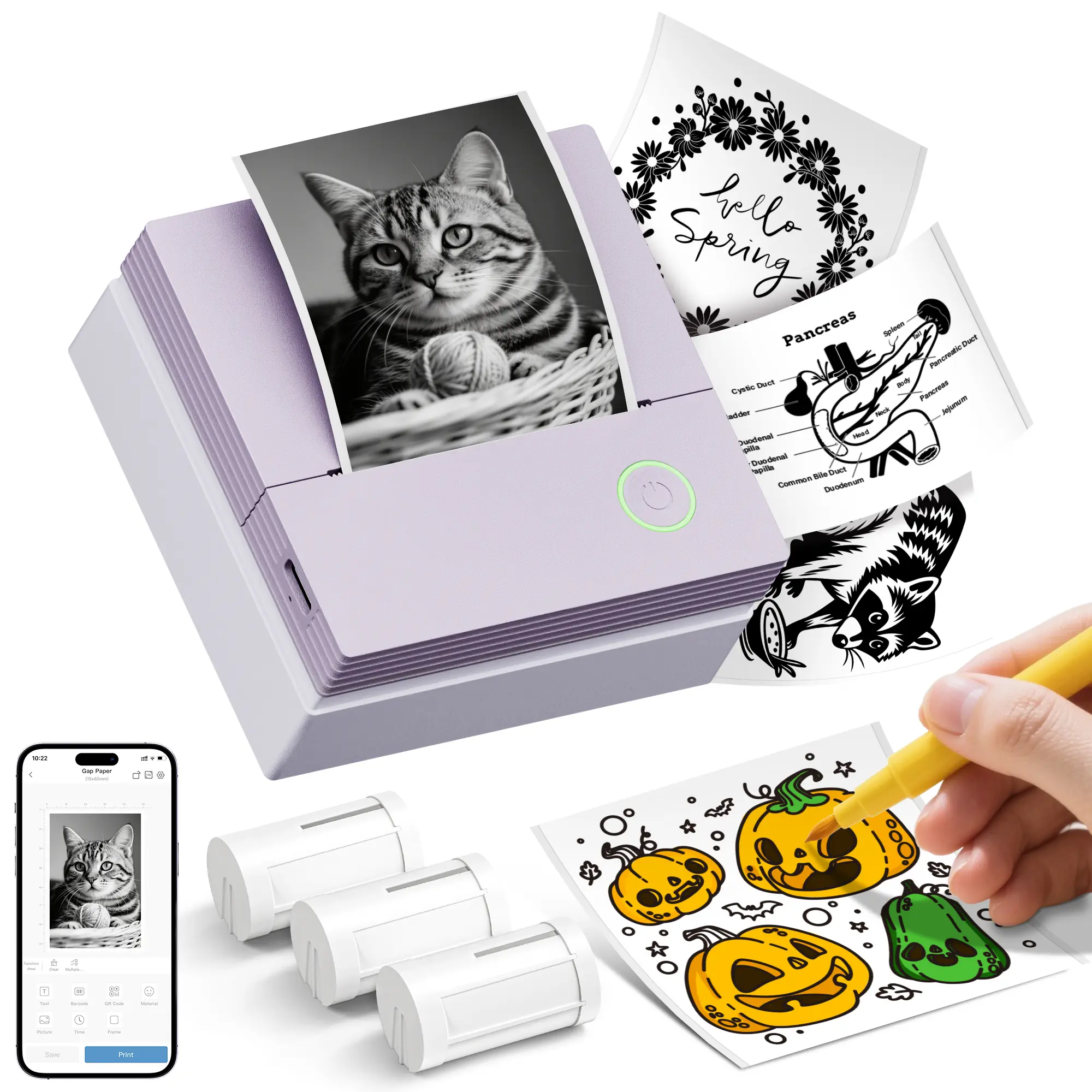 PM290C Sticker Printer Thermal Mini Printer, Bluetooth Print with Roll of Paper, Portable Print for Phone & Tablet, Sticker Maker Machine for Notes, Photos, Journal, Ideal Gift for Valentine's Day outdoorfun, Mothersdaygift