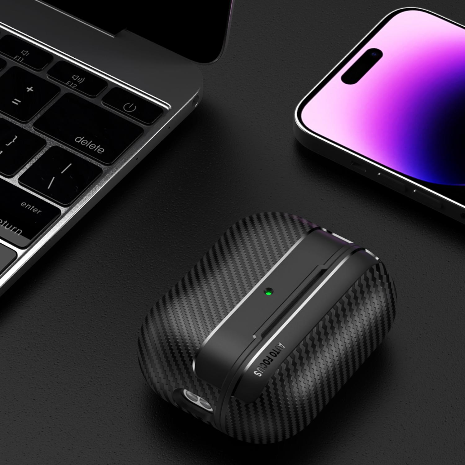 Carbon Fiber Texture Military Shockproof Case for AirPods Pro 3/2/1 & AirPods 4/3/2/1 with Carabiner Protective Cover