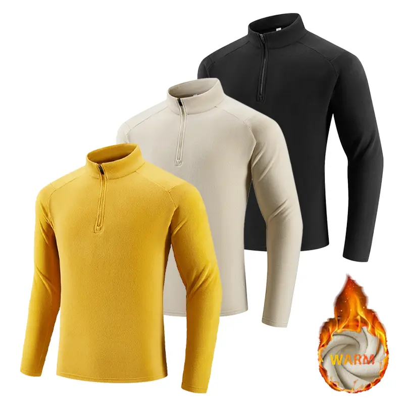 Men's 1/4 Zip Stand Collar Fleece Pullover Mid-Thick Cationic Heating Warm Fleece Regular Fit Soft Long Sleeve Base Layer for Hiking Casual Daily Outdoor Wear 3 Colors Slim Shape men