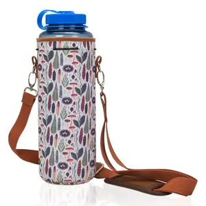 TALL & LARGE Water Bottle Carrier Neoprene Holder with Adjustable Padded Shoulder Strap - 40oz, Height 9" Diameter 3.5" Strap 55"