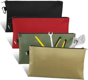 4 Pack Tool Bag,  Tool Pouch Zipper Bag, 12" Tool Pouch with Zipper, Multipurpose Storage Pouch with Carabiner for Tools, Stationary, Pencil Pouch, Gadgets,