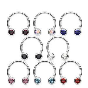 Surgical Steel Circular Barbell Ring 16 & 14 Gauge Front CZ Gem - Pair