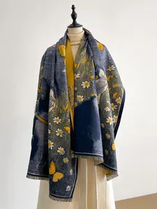 Women's Elegant Animal Print Cat Butterfly Scarf, Fashion Pashmina Shawl for Outdoor Activities, Lightweight Comfortable Autumn Winter Wear