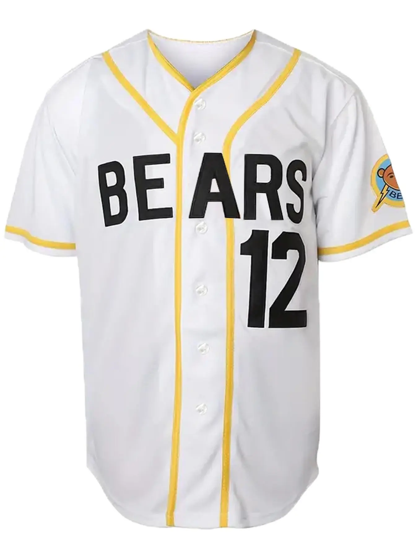 Plus Size Bad News Bears #12 Embroidered Baseball Jersey, Sports Style Jersey, Loose Casual V Neck Short Sleeve Baseball Top, Athletic Tops, Men's Sportswear for Training & Competition, Sportswear Clothing