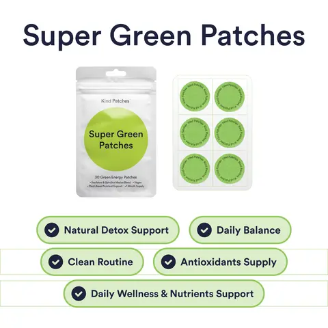 Kind Patches Super Green Patches: 30 Green Energy Patches, Antioxidants Supply, Natural Detox Support, Clean Energy Delivery, Daily Wellness & Nutrients Support, Vegan, 1 Month Supply