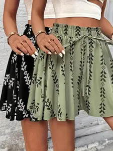 Elegant Two-Piece Summer Floral Print Shorts, Elastic Waist, Loose Fit, Beach Vacation Style, Comfortable and Stylish