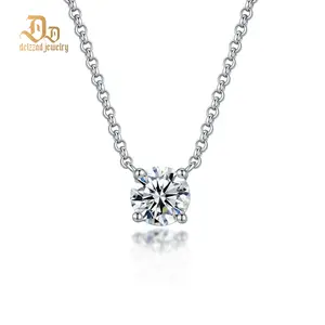 Delzzad 1ct Classic Round Four Prong Necklace Synthetic Moissanite Necklace Jewelry Solitaire Necklace Chain S925 Jewelry Birthday Anniversary Mother's Day Christmas Gifts for Men Women