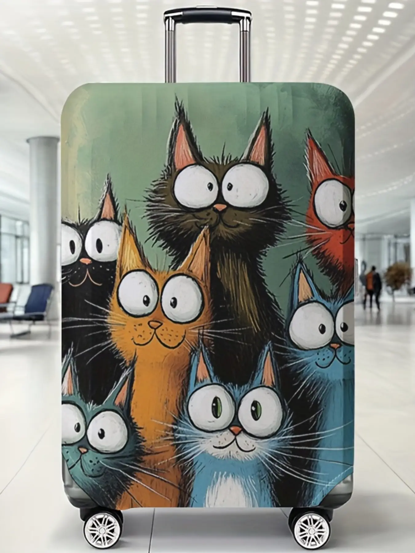 Cat Print Elastic Luggage Protector Cover, Casual Dustproof Versatile Travel Accessory, Polyester Material Random Print, All Seasons Use