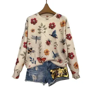 Women's Lightweight Full Print Sweater 3D Insect & Floral Patterns Casual Crew Neck Long Sleeve Top for All Seasons Comfortable Clothing Hoodie Sweatshirts