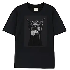 Men's Dobermann Dog Print T-Shirt - Bold Doberman Graphic Crew Neck Tee, Soft 100% Polyester Short Sleeve Shirt with Iconic Breed Design, Machine Washable Casual Summer Wear Suitable for Animal Lovers & Dobermann Owners 100% Premium Cotton T-Shirt