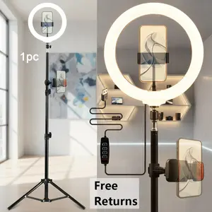 10" Dimmable Ring Light with 43in /1.1m Telescopic Tripod, 360° Rotating Phone Clamp , 3 Brightness Levels, Perfect for TikTok Live, YouTube Vlogs, Portrait Photography#SummerWins#FathersDayGift
