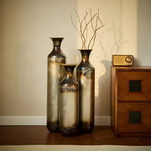 Floor metal vase modern style decoration home droplet shaped white metal vase 3-piece set gorgeous home decoration large glazed metal vase