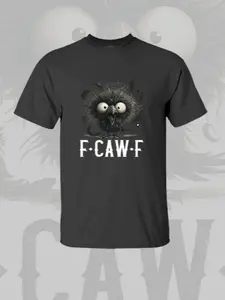 F-Caw-F Black Crow Black Bird Funny Crow F Caw F Men's Fitted Long T-Shirt Humorous Graphic T-Shirt Short Sleeve