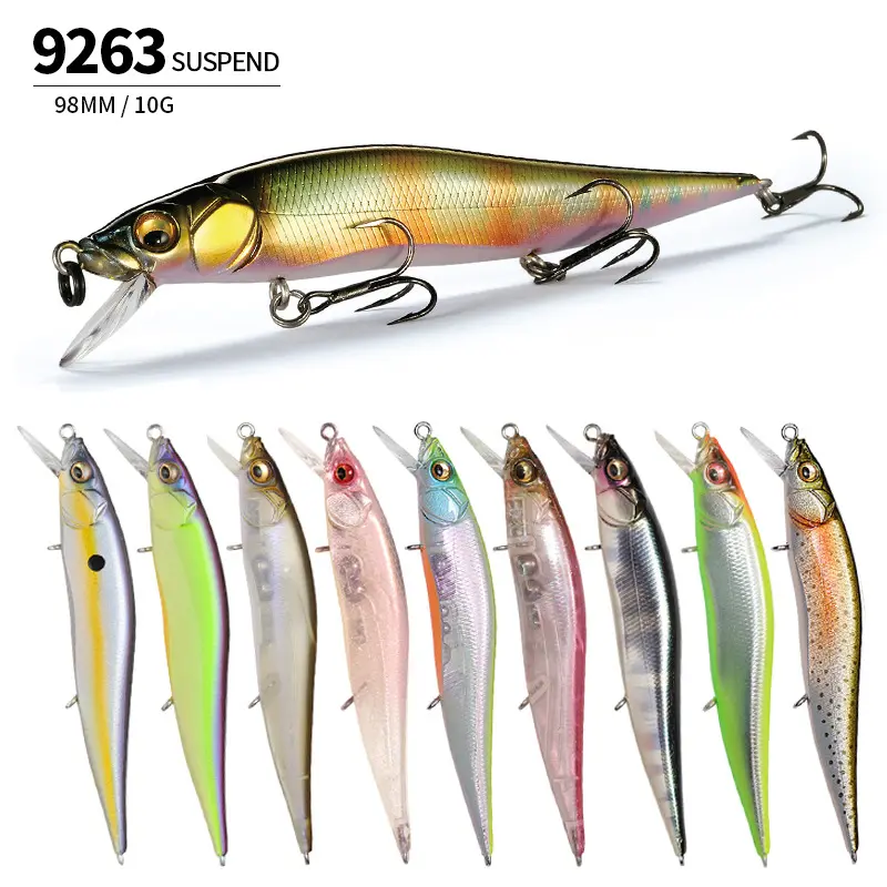 Suspend Minnow Fishing Lures - 98mm/10g Suspending Jerkbait with UV Effect, Multi-Color Bass Fishing Hard Bait (11 Colors)