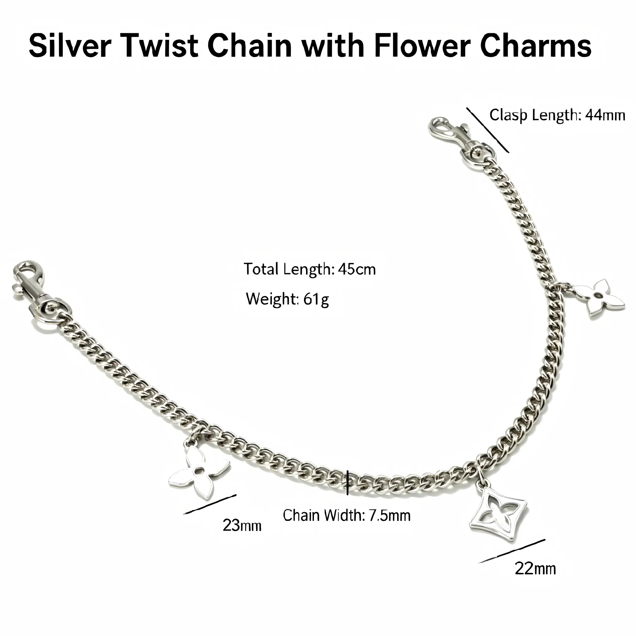 AL-02-45CM Twist Metal Bag Decor Chain, Flower Charm Bag Strap Extension Chain, DIY Handbag Modification Accessory