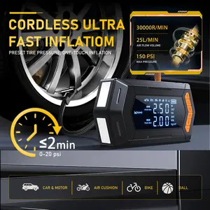 Smart Car starter Jump Box & Tire Pump & 150PSI Vacuum Extraction Air Compressor- 14.8V 12000mAh (8L Gas & 8L Diesel) Portable Charger for Phones,  Tire Inflator for Truck Drivers, Off-road