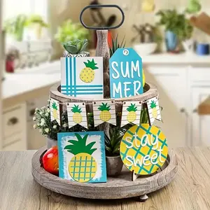 Pineapple Themed Tiered Tray Decoration, 9 Counts/set Summer Party Decoration, Home Decor for Kitchen and Dining Table (Tray Not Included), Ornaments