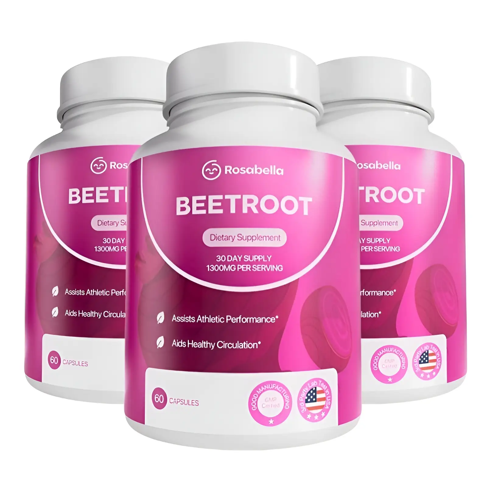 Rosabella Organic Beet Root Capsules - 1300mg Beetroot Powder for Blood Flow & Heart Health - Natural Energy & Endurance Support - Non-GMO Lab-Tested