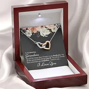 To My Grandma Necklace, Sentimental Grandpa Gift, Grandma Birthday, Graduation, Engagement, Christmas, Jewelry to Grandma, Interlocking Hearts Necklace Message Card I love you