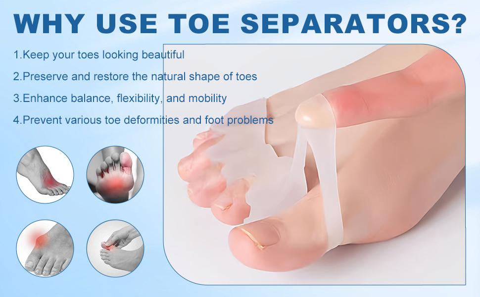 Toe Separators for Women & Men - Bunion Corrector, Hammer Toe Straightener, Relieves Foot Pain (2 Pairs, White + Beige)