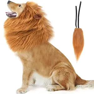 Lion Mane for Dog Costume, Realistic Funny Lion Wig for Medium to Large Sized Dogs, Halloween Fancy Mane (Brown Ear Tail)