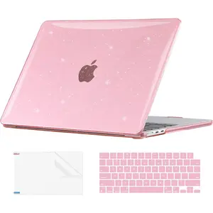 Case Compatible with MacBook Air 15 inch M4 2025 2024 2023 Release A3241 M3 A3114 M2 A2941, Glitter Plastic Hard Shell Case + Keyboard  + Screen Protector, Sparkly Pink