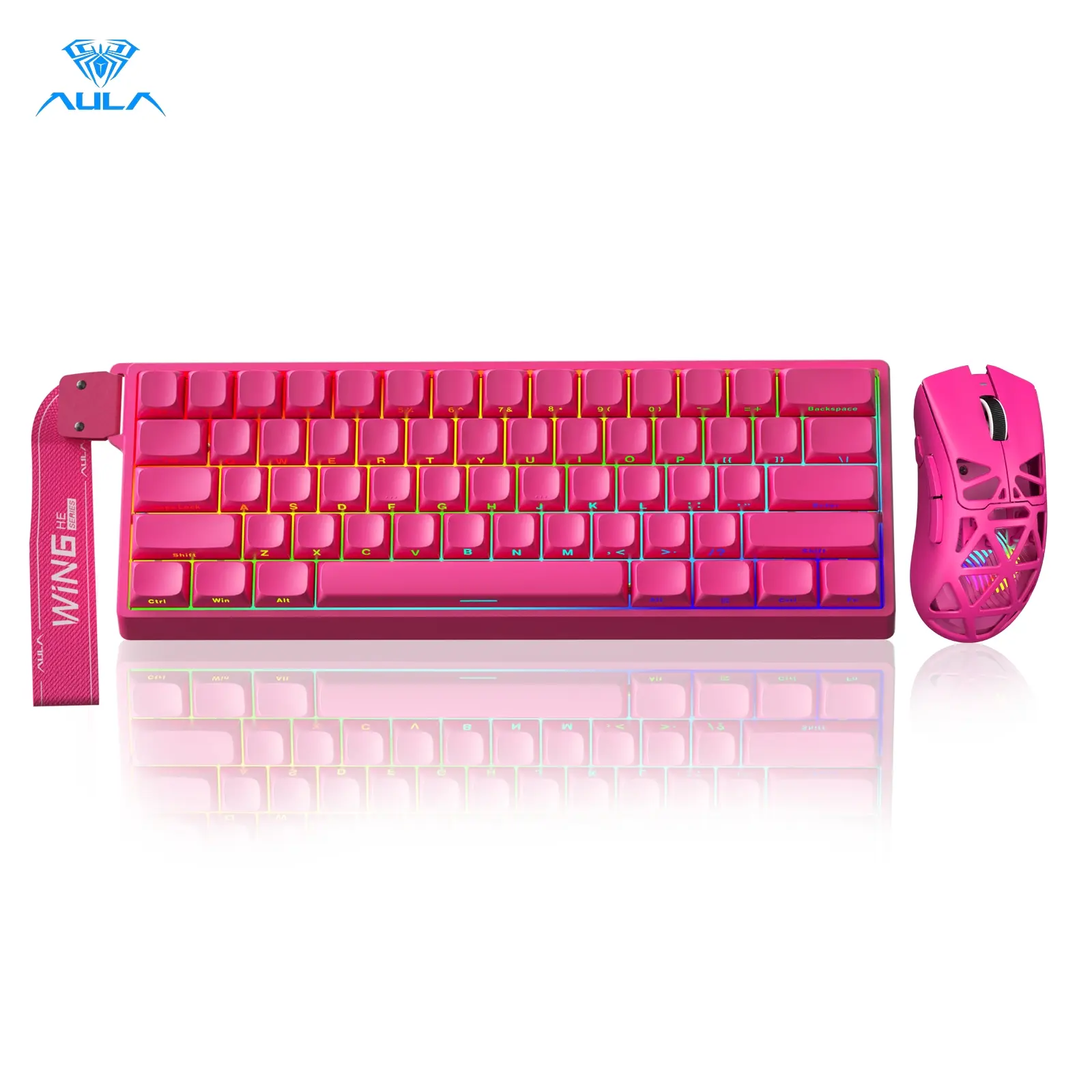 AULA WIN60 HE PRO Magnetic Switch Wired Mechanical Gaming Keyboard Mouse Set, SC620 Rose Red, 60% Layout, 8000Hz Polling Rate, Hot Swappable, Adjustable Actuation Rapid Trigger Mode, RGB Backlit, Gamer Stuff, PC Accessories, Mouse for Gaming
