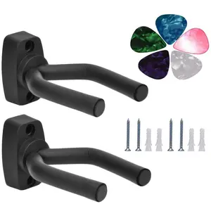 Wall-Mount Musical Instrument Hanger Kit, 2 Hangers + 5 Picks, Holds Guitar, Uke, Violin, Mandolin, Bass, Easy Installation in Minutes