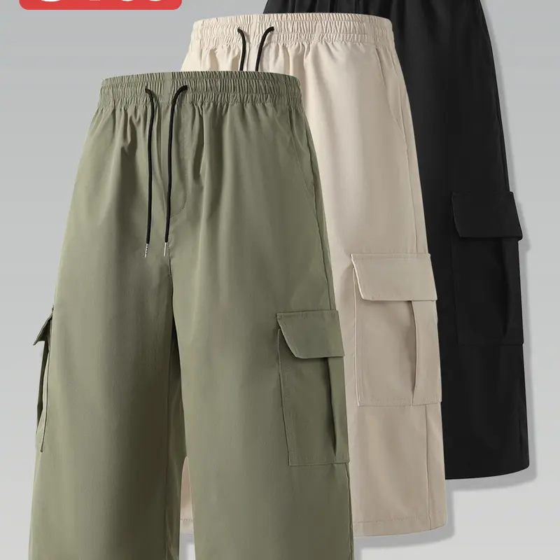 Men’s summer cargo casual shorts, three-quarter length, loose straight fit, breathable and comfortable fabric