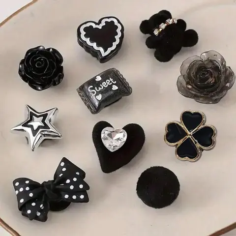 Cute Black Shoe Charms, Fashionable Footwear Decorations for Clogs, Shoe Embellishments for Women, Shoes DIY Accessories for Women & Girls, Shoe Charm Set, Shoe Decor Accessory