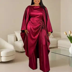 Satin Two Piece Set Africa Clothing with Batwing Sleeves and Shirring Detail Perfect for Evening Party and Special Celebrations