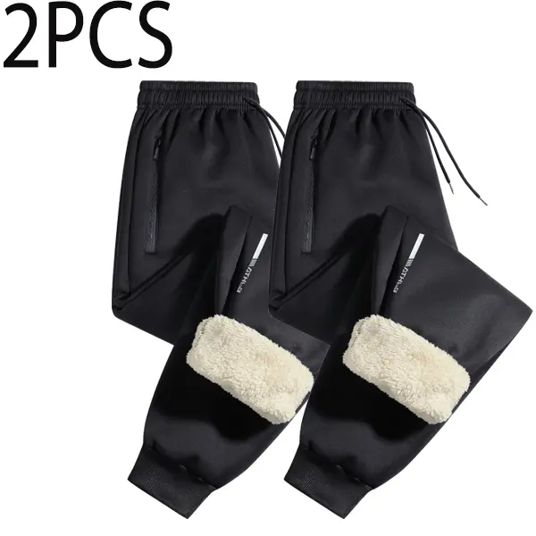 Men's Fleece-Lined Warm Sherpa-Fleece Thermal Pants with Zippered Pockets for Winter Insulation Hiking Outdoor Training Everyday Wear Jogger Pants 2PCS, Menswear, K078 Black + Black Sk, Thermal Menswear, Hiking Pants