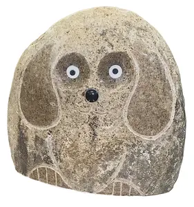 212 MAIN Hand-Carved Granite Boulder Dog Sculpture (AN-DG-12) - 12' Tall, 37-39 lbs, Unique Stone Artwork, Rustic Nature Charm Indoor/Outdoor Home Decor Ornament, Home Supplies Gift