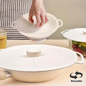 3pcs Silicone Lids Set with Double Handle And Suction Seal - Heat-Resistant Microwave And Stovetop, Reusable Lids for Bowls, Plates, Frying Pans, Cups - Dishwasher Safe (Check Manual) - Non-Stick Lid Covers for Hot Dishes, Lids for Pots And Pans