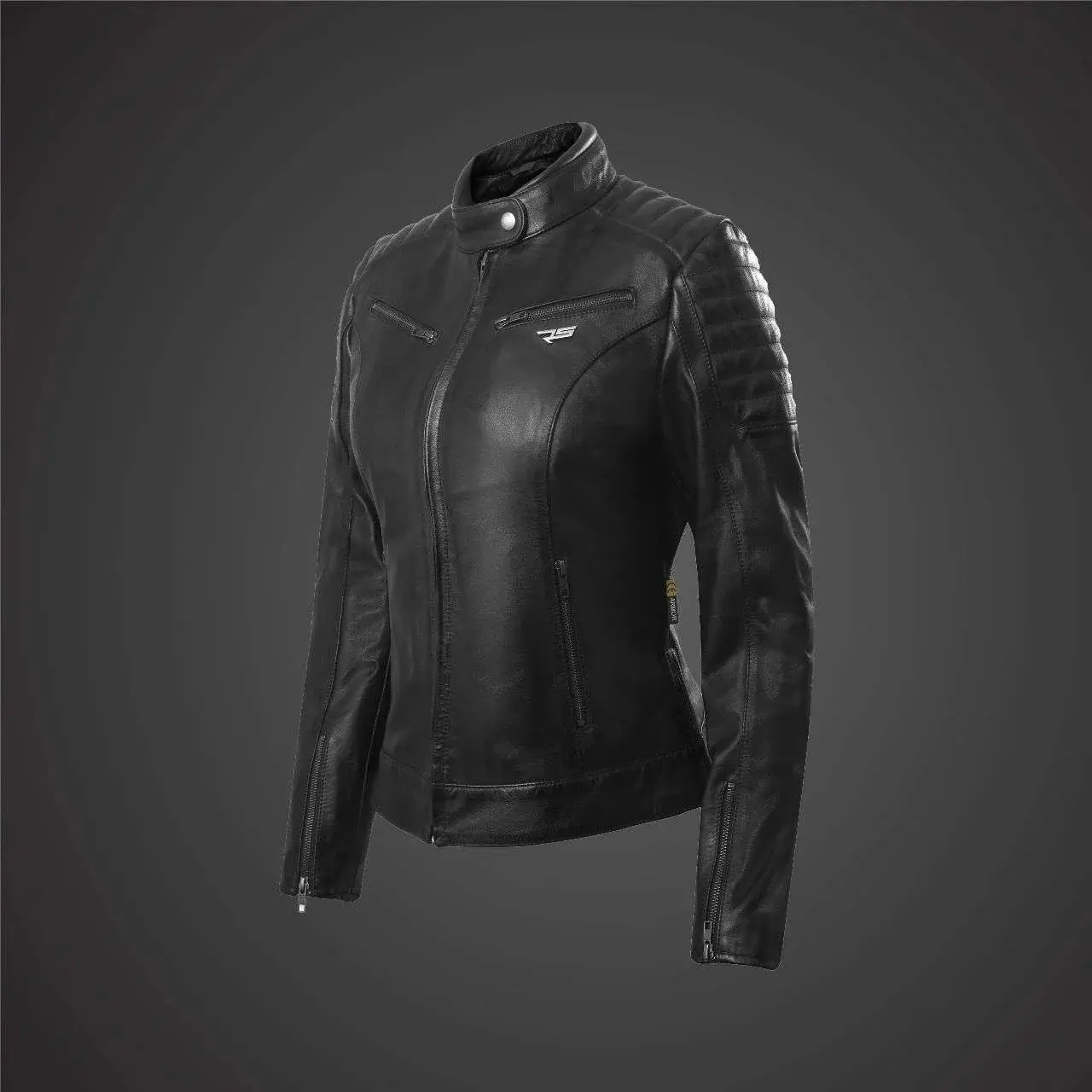 ALICE Women's Leather Cafe Racer Jacket - Vintage Padded Shoulder Biker Style Outerwear