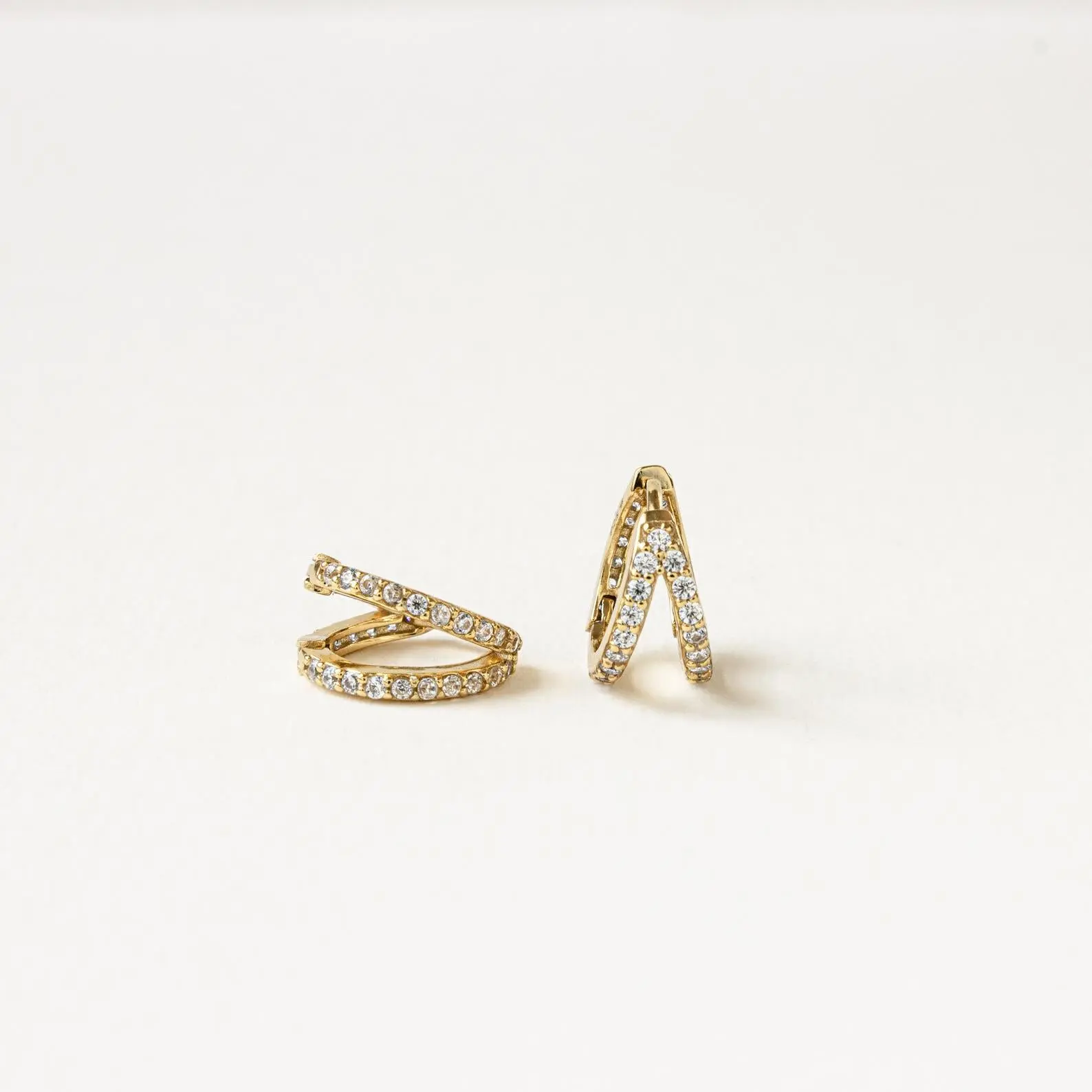 Esther Duo Pave Huggies by Caitlyn Minimalist - Dainty Double Hoop Diamond Earrings - Wedding Earrings - Gift for Her