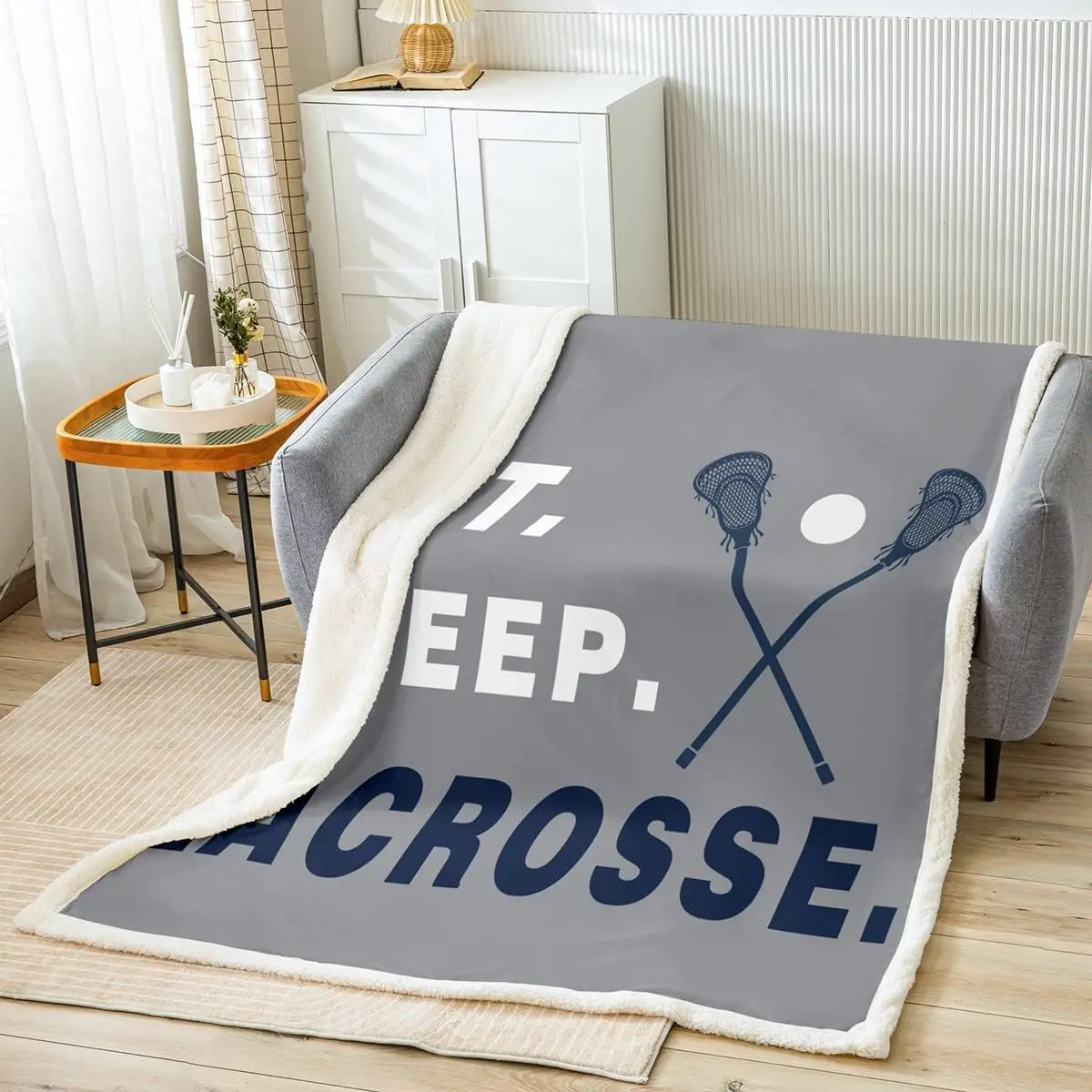 Lacrosse Fleece Blanket Gilrs Ball Sports Theme Sherpa Throw Blanket Adults Ultra Soft Lacrosse Player Games Plush Blanket Gray Fuzzy Blanket Throw