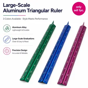 Aluminum Alloy Ruler, Measuring Instrument, Architectural Drawing Scale, Blue, Clear Marks, Durable Scratch-Resistant, 30cm/12in, Multi-Scale Design, Office Supplies