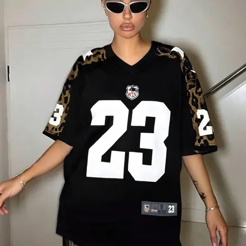 Women's Colorblock Patchwork Print Baseball Jersey, Casual Leopard Print V Neck Short Sleeve T-shirt for Summer, Ladies Clothes for Daily Wear Jersey Top, Jersey Shirts, Casual Sports Jersey, Casual Sporty Top