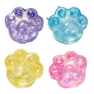 Clear Cat Paw Squeeze Toy Stress Relief Glitter Powder Kitten Paw Sensory Soft TPR Slow Rebound Eco-Friendly Stress Ball for All Ages