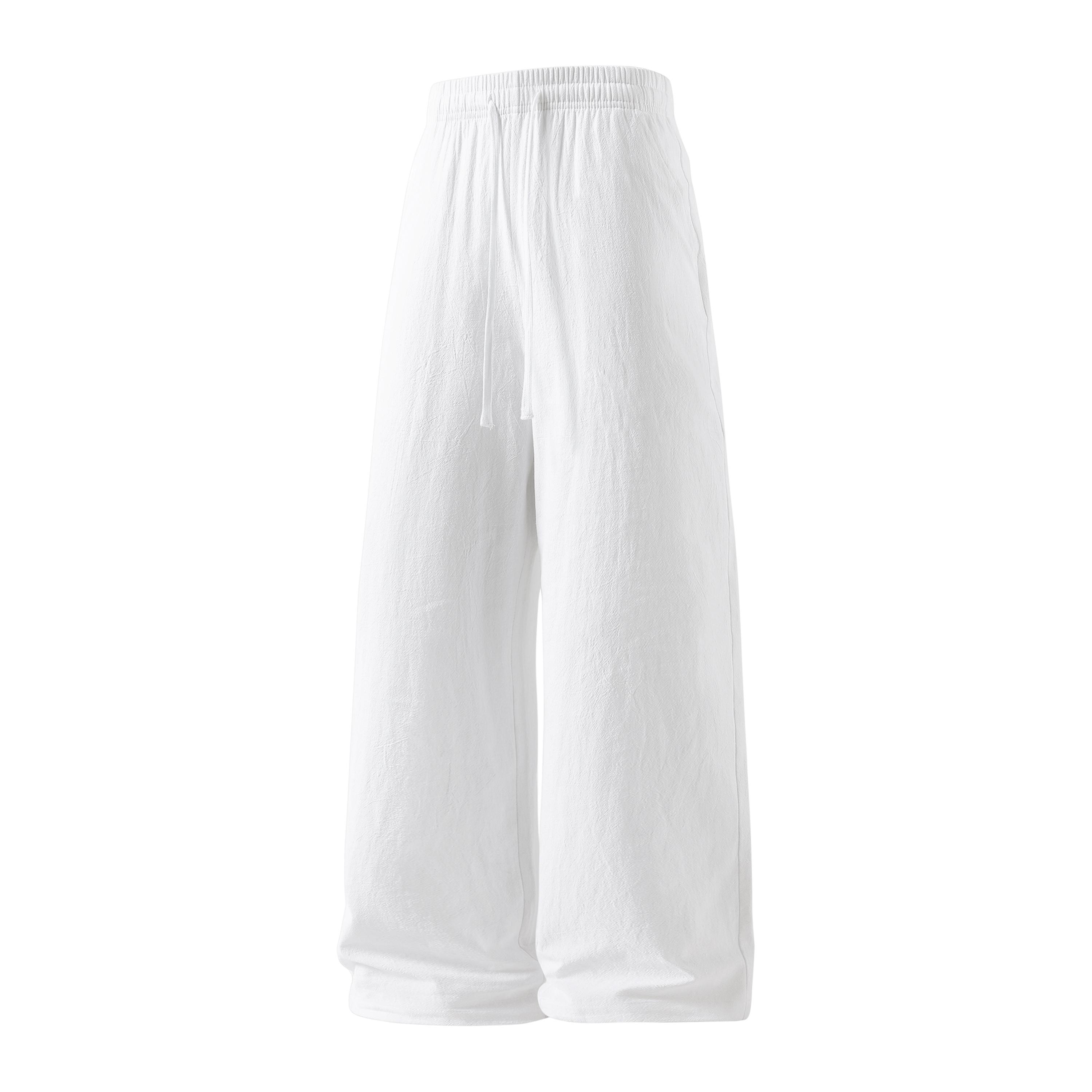 3pcs men’s wide-leg linen cotton pants, 100% cotton, elastic waist with drawstring, loose casual trousers