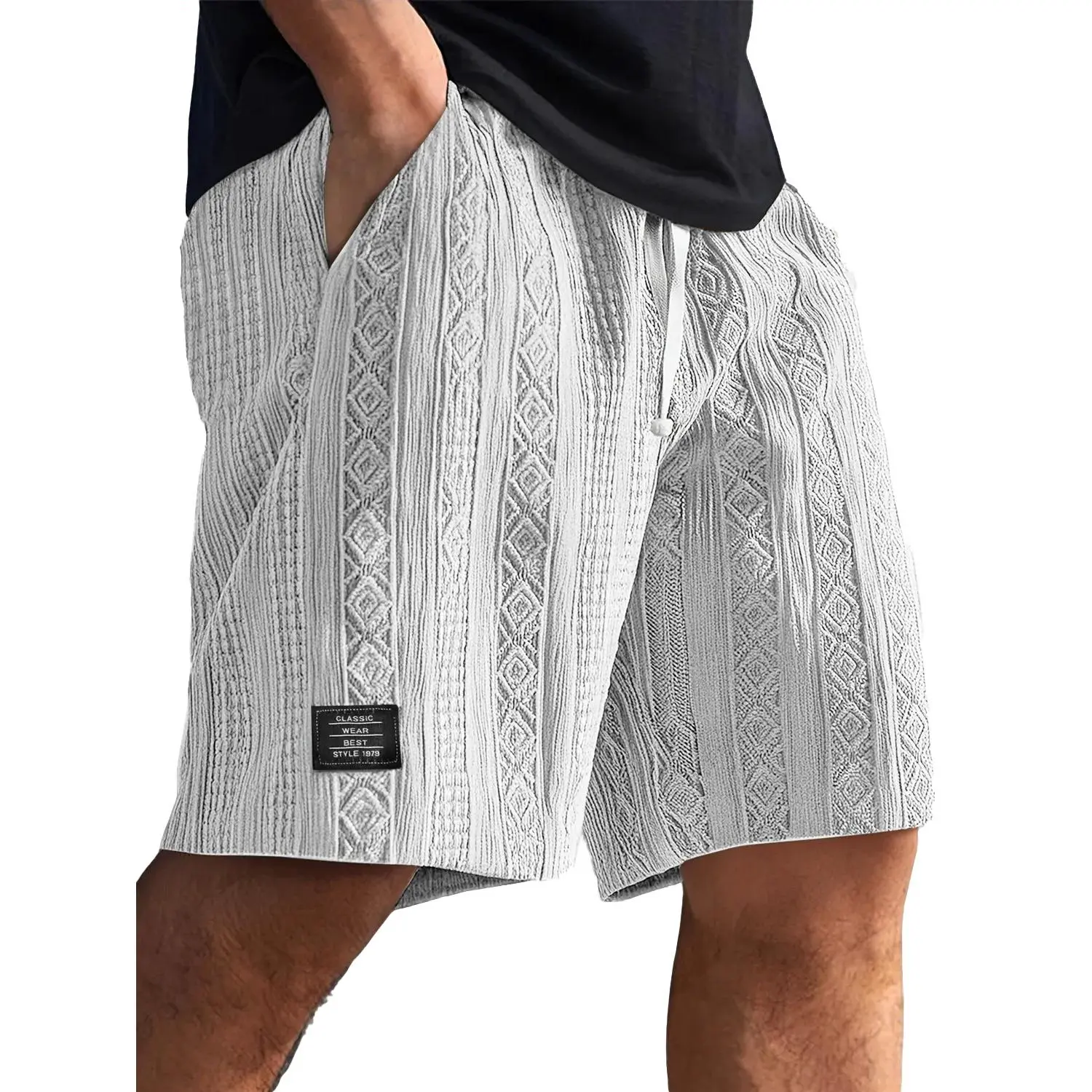 Men's Jacquard Knit Textured Athletic-Cut Above-the-Knee Casual Drawstring Shorts, Breathable Activewear Clearance Bottoms for Gym, Cycling sohochic