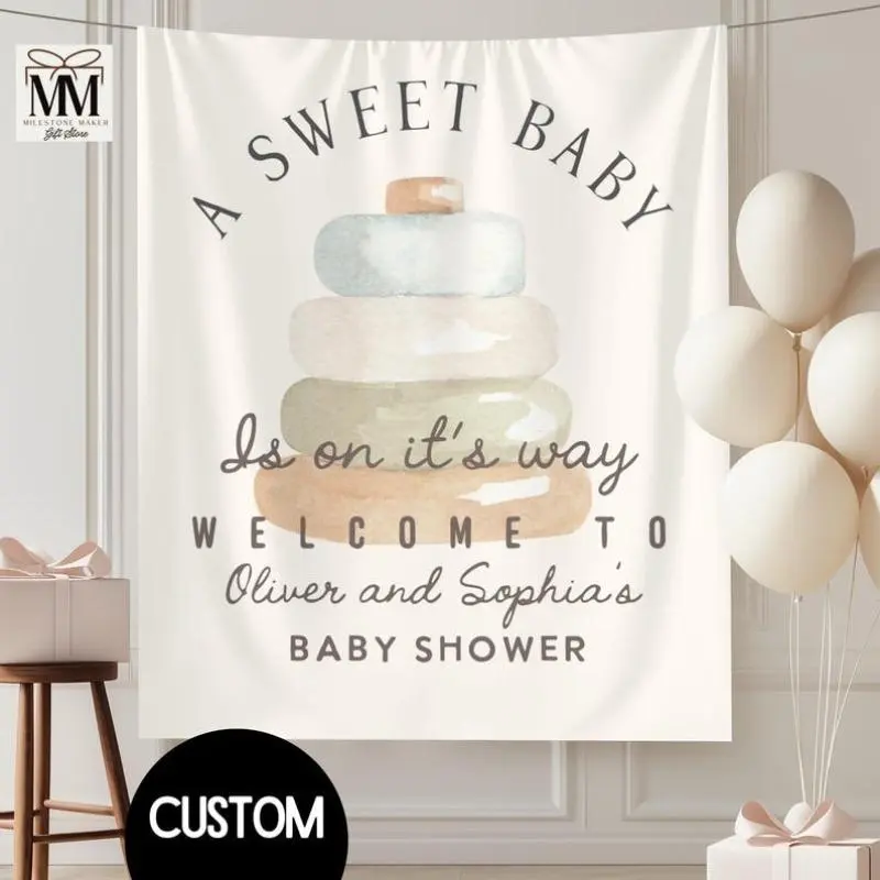 Gender Neutral Custom Peach Print Microfiber Wall Tapestry - 60x40in Vertical Digital Print, Wrinkle Resistant, Personalized Name/Text Banner with Hooks, Multi-Size Option, Cold Gentle Wash, Home Decor for Birth Announcements, Anniversary, Wedding, Microf